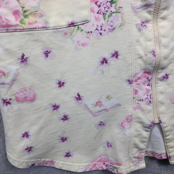 Vintage Anne Levin Nightgown Womens Medium Cream Floral Books Grannycore Classic - Picture 9 of 14